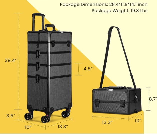 VIVOHOME Makeup Rolling Train Case Aluminum Trolley Professional Travel Organizer